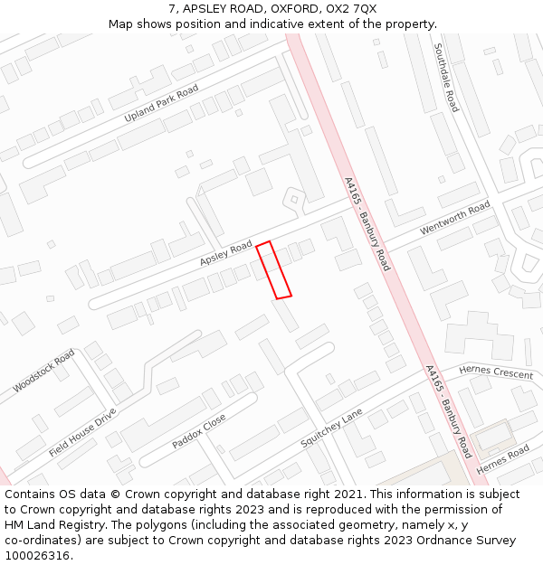 7, APSLEY ROAD, OXFORD, OX2 7QX: Location map and indicative extent of plot