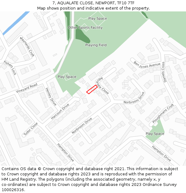 7, AQUALATE CLOSE, NEWPORT, TF10 7TF: Location map and indicative extent of plot