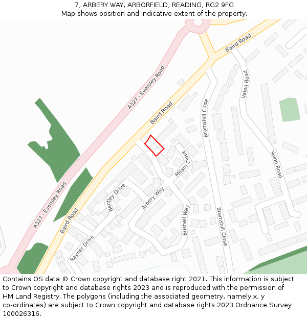 7, ARBERY WAY, ARBORFIELD, READING, RG2 9FG: Location map and indicative extent of plot