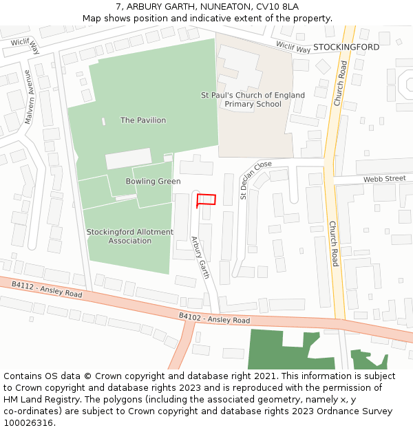 7, ARBURY GARTH, NUNEATON, CV10 8LA: Location map and indicative extent of plot