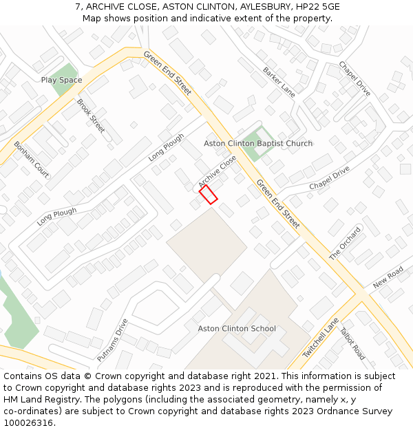 7, ARCHIVE CLOSE, ASTON CLINTON, AYLESBURY, HP22 5GE: Location map and indicative extent of plot