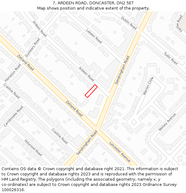 7, ARDEEN ROAD, DONCASTER, DN2 5ET: Location map and indicative extent of plot