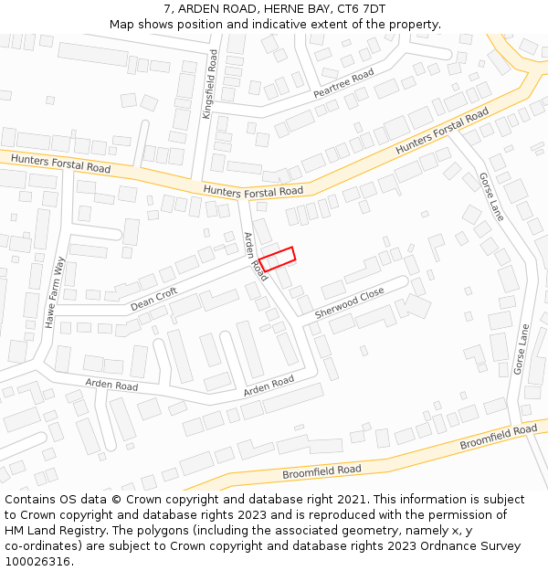 7, ARDEN ROAD, HERNE BAY, CT6 7DT: Location map and indicative extent of plot