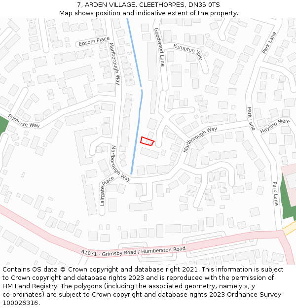 7, ARDEN VILLAGE, CLEETHORPES, DN35 0TS: Location map and indicative extent of plot