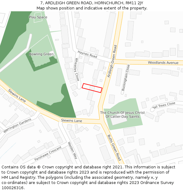 7, ARDLEIGH GREEN ROAD, HORNCHURCH, RM11 2JY: Location map and indicative extent of plot