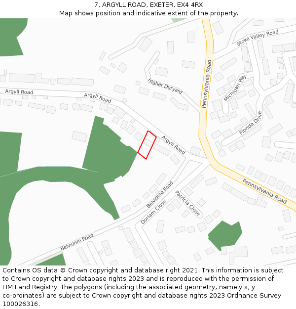 7, ARGYLL ROAD, EXETER, EX4 4RX: Location map and indicative extent of plot