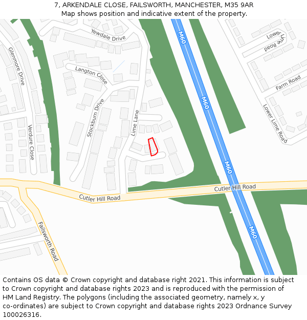 7, ARKENDALE CLOSE, FAILSWORTH, MANCHESTER, M35 9AR: Location map and indicative extent of plot