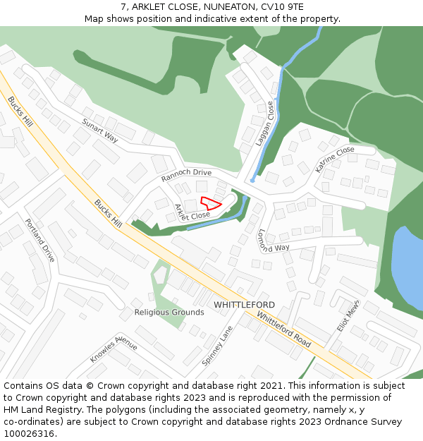 7, ARKLET CLOSE, NUNEATON, CV10 9TE: Location map and indicative extent of plot