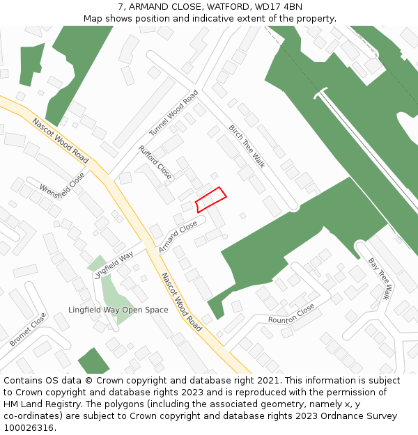 7, ARMAND CLOSE, WATFORD, WD17 4BN: Location map and indicative extent of plot