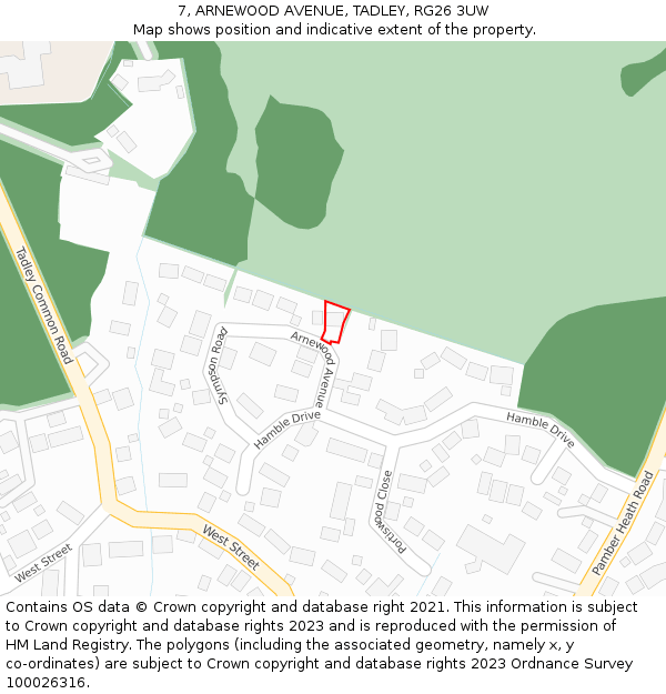 7, ARNEWOOD AVENUE, TADLEY, RG26 3UW: Location map and indicative extent of plot