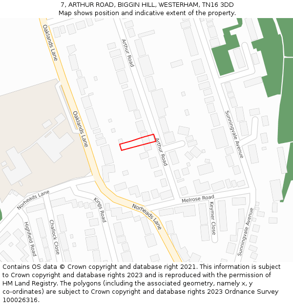 7, ARTHUR ROAD, BIGGIN HILL, WESTERHAM, TN16 3DD: Location map and indicative extent of plot
