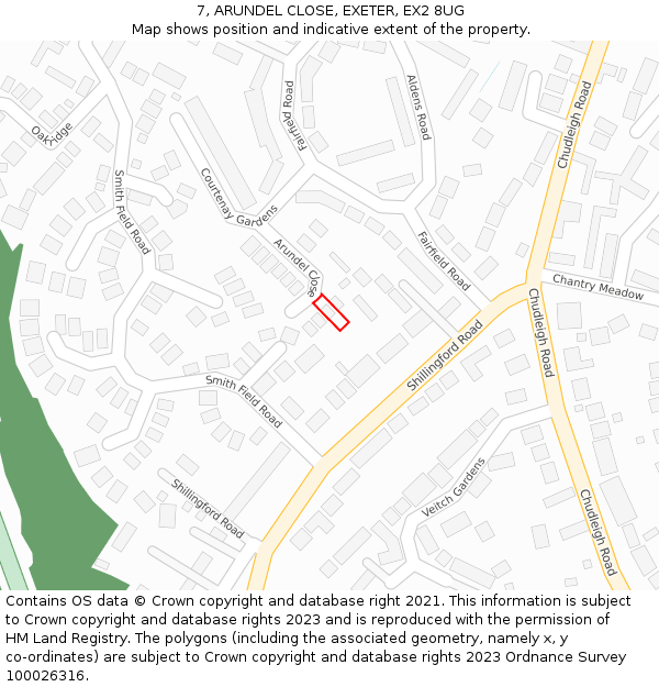 7, ARUNDEL CLOSE, EXETER, EX2 8UG: Location map and indicative extent of plot