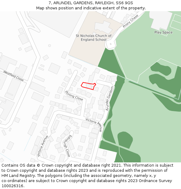 7, ARUNDEL GARDENS, RAYLEIGH, SS6 9GS: Location map and indicative extent of plot