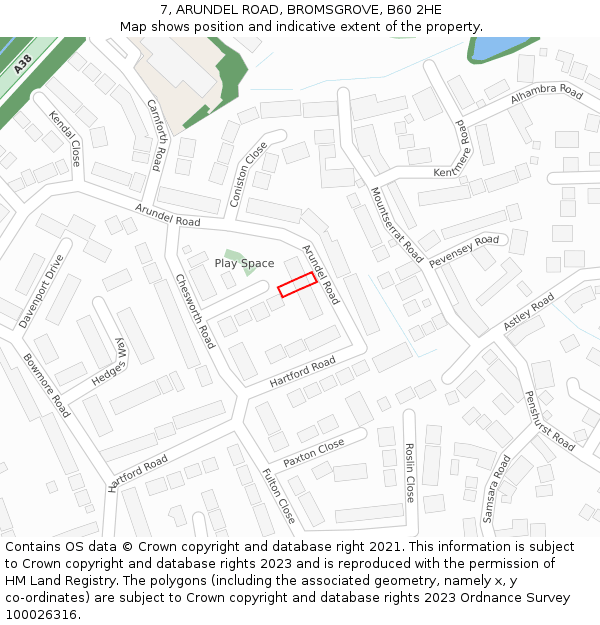 7, ARUNDEL ROAD, BROMSGROVE, B60 2HE: Location map and indicative extent of plot