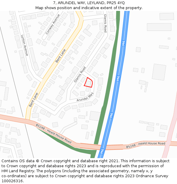 7, ARUNDEL WAY, LEYLAND, PR25 4YQ: Location map and indicative extent of plot