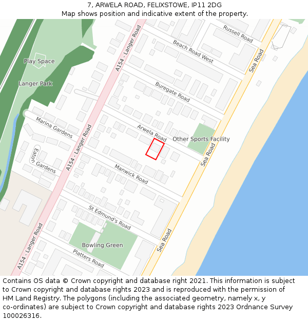 7, ARWELA ROAD, FELIXSTOWE, IP11 2DG: Location map and indicative extent of plot