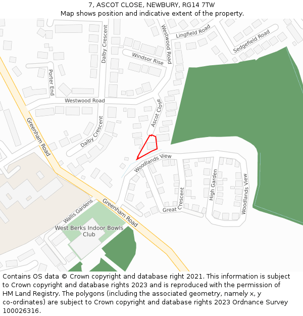 7, ASCOT CLOSE, NEWBURY, RG14 7TW: Location map and indicative extent of plot