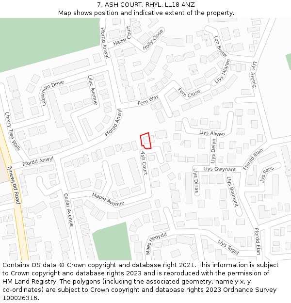 7, ASH COURT, RHYL, LL18 4NZ: Location map and indicative extent of plot