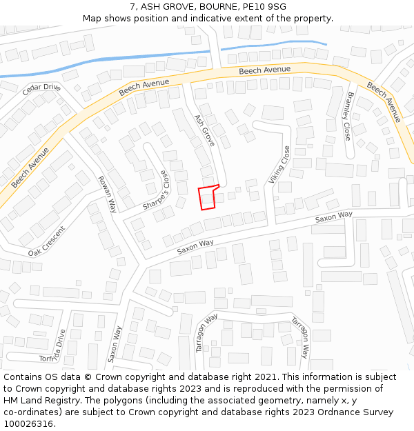 7, ASH GROVE, BOURNE, PE10 9SG: Location map and indicative extent of plot