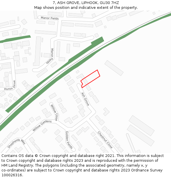 7, ASH GROVE, LIPHOOK, GU30 7HZ: Location map and indicative extent of plot