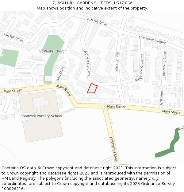 7, ASH HILL GARDENS, LEEDS, LS17 8JW: Location map and indicative extent of plot