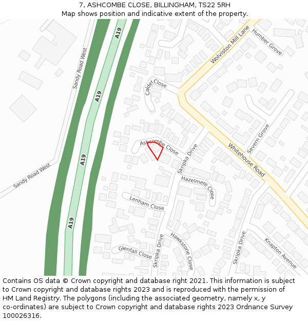 7, ASHCOMBE CLOSE, BILLINGHAM, TS22 5RH: Location map and indicative extent of plot