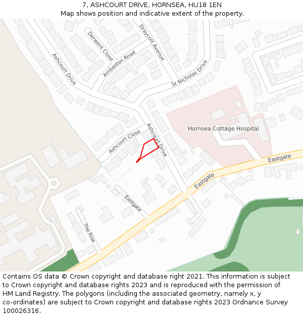 7, ASHCOURT DRIVE, HORNSEA, HU18 1EN: Location map and indicative extent of plot
