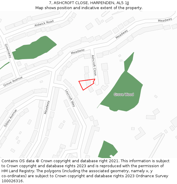 7, ASHCROFT CLOSE, HARPENDEN, AL5 1JJ: Location map and indicative extent of plot