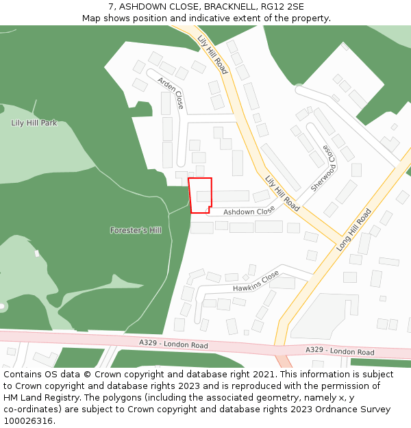 7, ASHDOWN CLOSE, BRACKNELL, RG12 2SE: Location map and indicative extent of plot