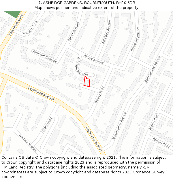 7, ASHRIDGE GARDENS, BOURNEMOUTH, BH10 6DB: Location map and indicative extent of plot