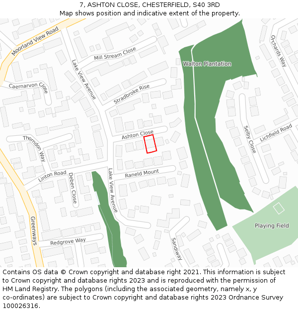 7, ASHTON CLOSE, CHESTERFIELD, S40 3RD: Location map and indicative extent of plot