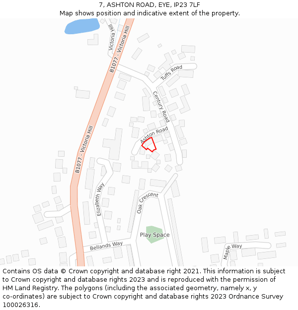 7, ASHTON ROAD, EYE, IP23 7LF: Location map and indicative extent of plot