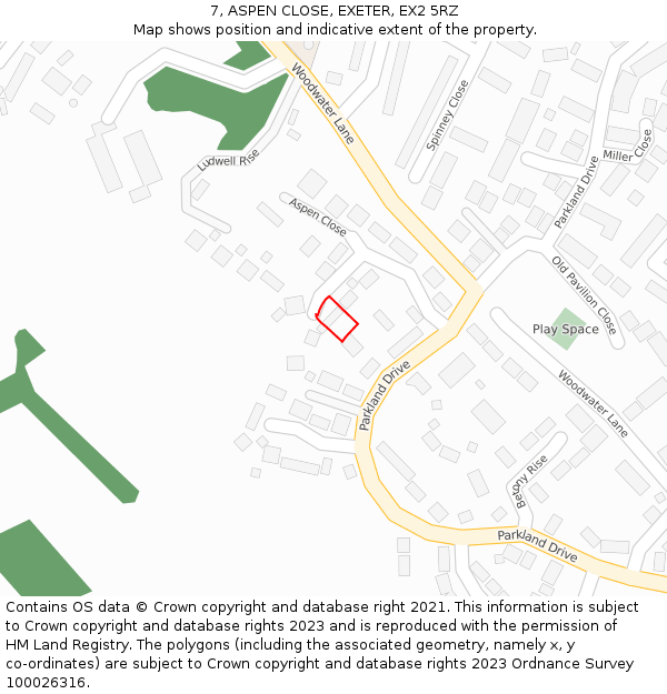 7, ASPEN CLOSE, EXETER, EX2 5RZ: Location map and indicative extent of plot