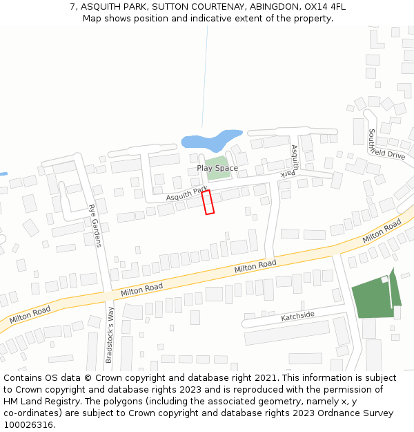 7, ASQUITH PARK, SUTTON COURTENAY, ABINGDON, OX14 4FL: Location map and indicative extent of plot