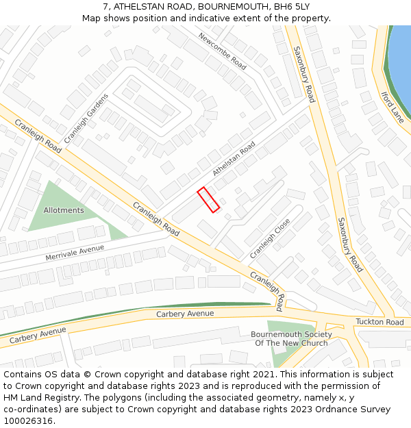 7, ATHELSTAN ROAD, BOURNEMOUTH, BH6 5LY: Location map and indicative extent of plot
