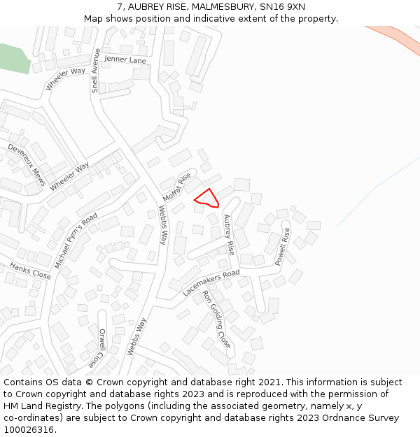 7, AUBREY RISE, MALMESBURY, SN16 9XN: Location map and indicative extent of plot