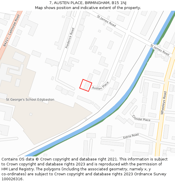 7, AUSTEN PLACE, BIRMINGHAM, B15 1NJ: Location map and indicative extent of plot