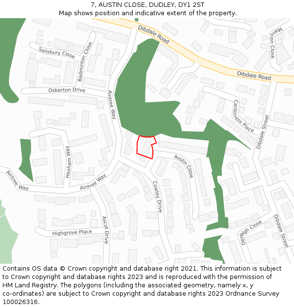 7, AUSTIN CLOSE, DUDLEY, DY1 2ST: Location map and indicative extent of plot