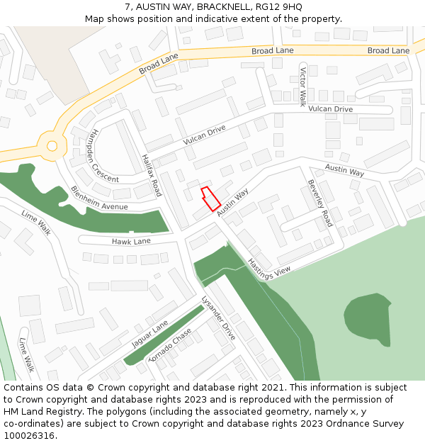 7, AUSTIN WAY, BRACKNELL, RG12 9HQ: Location map and indicative extent of plot