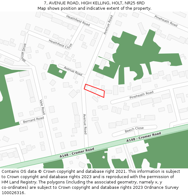 7, AVENUE ROAD, HIGH KELLING, HOLT, NR25 6RD: Location map and indicative extent of plot