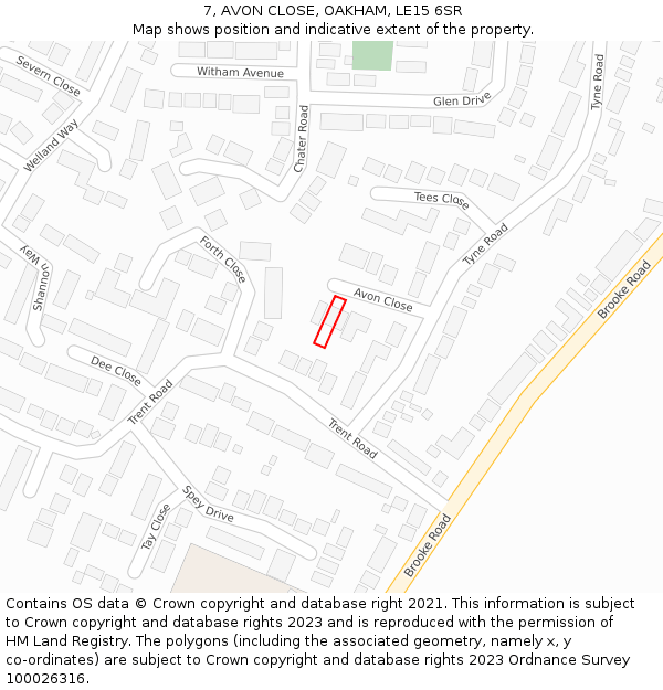 7, AVON CLOSE, OAKHAM, LE15 6SR: Location map and indicative extent of plot