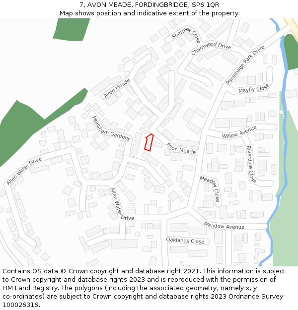 7, AVON MEADE, FORDINGBRIDGE, SP6 1QR: Location map and indicative extent of plot