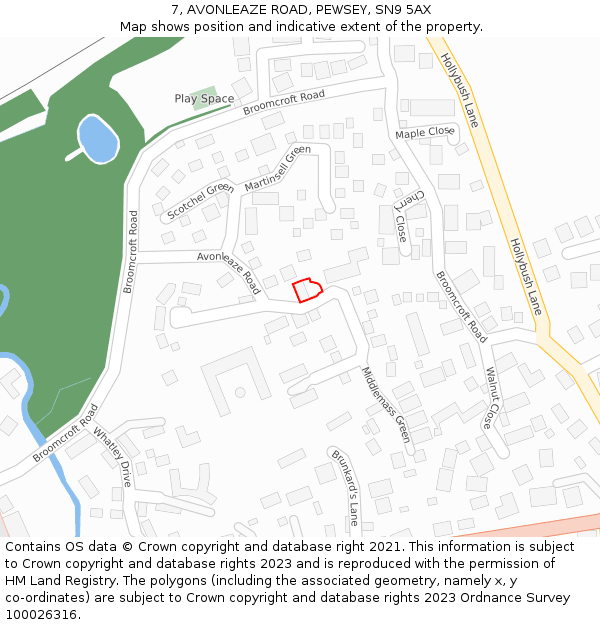 7, AVONLEAZE ROAD, PEWSEY, SN9 5AX: Location map and indicative extent of plot