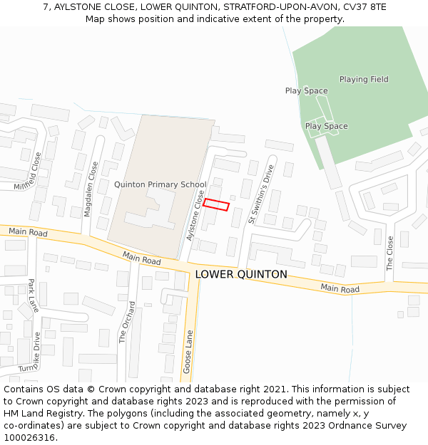 7, AYLSTONE CLOSE, LOWER QUINTON, STRATFORD-UPON-AVON, CV37 8TE: Location map and indicative extent of plot