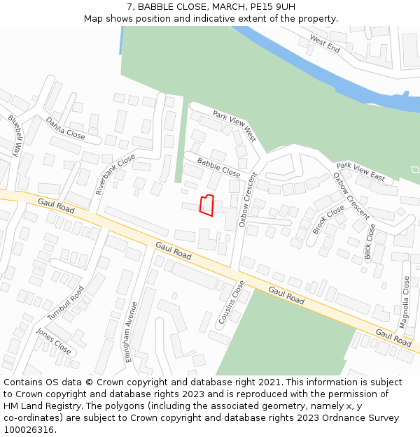 7, BABBLE CLOSE, MARCH, PE15 9UH: Location map and indicative extent of plot