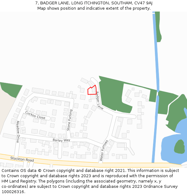 7, BADGER LANE, LONG ITCHINGTON, SOUTHAM, CV47 9AJ: Location map and indicative extent of plot