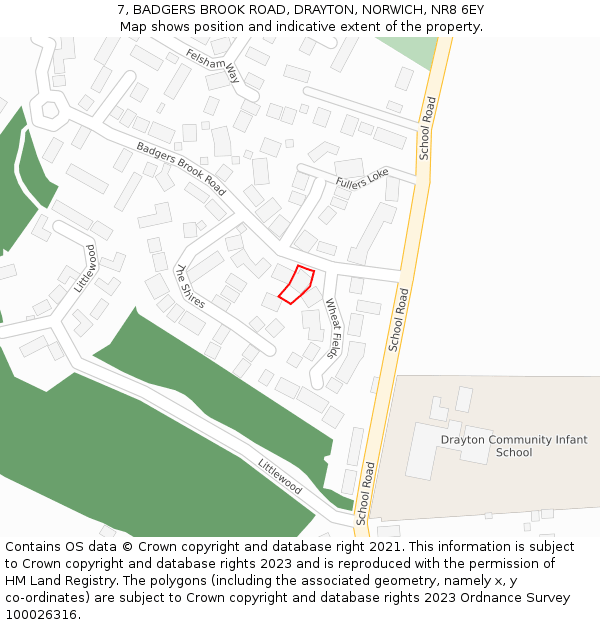 7, BADGERS BROOK ROAD, DRAYTON, NORWICH, NR8 6EY: Location map and indicative extent of plot