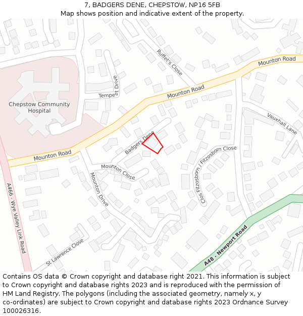 7, BADGERS DENE, CHEPSTOW, NP16 5FB: Location map and indicative extent of plot