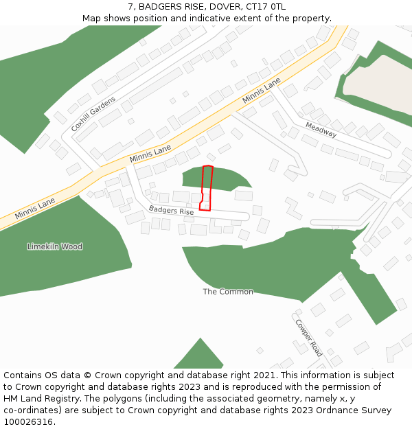 7, BADGERS RISE, DOVER, CT17 0TL: Location map and indicative extent of plot