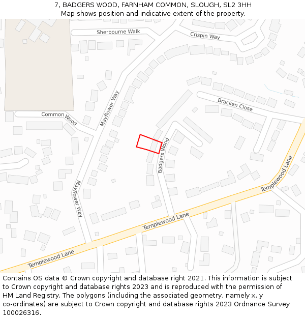 7, BADGERS WOOD, FARNHAM COMMON, SLOUGH, SL2 3HH: Location map and indicative extent of plot